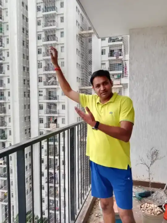 Customer with completed balcony safety net installation Chennai
