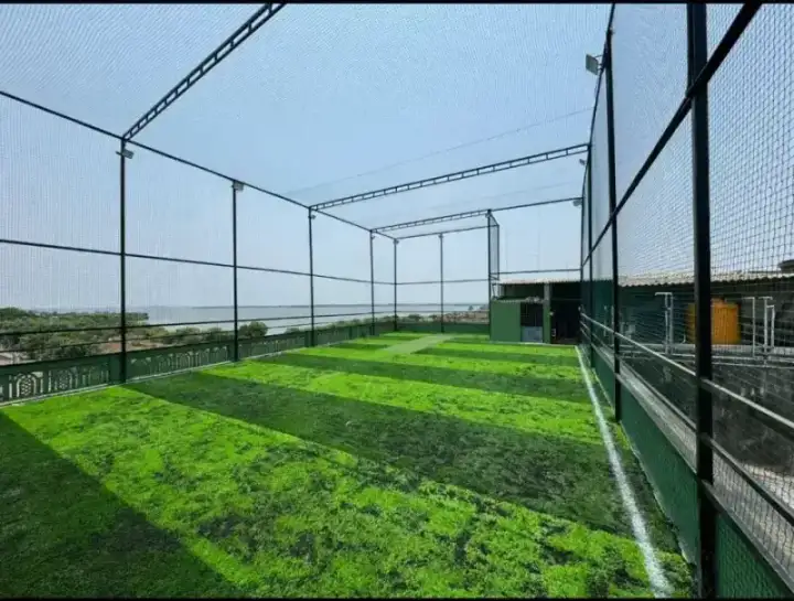Cricket practice net cage installation with artificial turf in Chennai